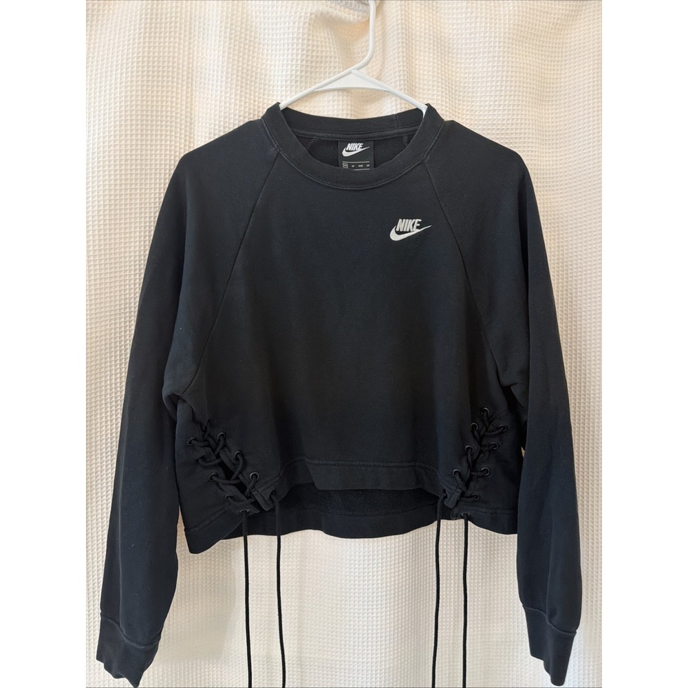 Nike Womens Essential Cropped Sweatshirt with ties BV3346-010 Size XS Black